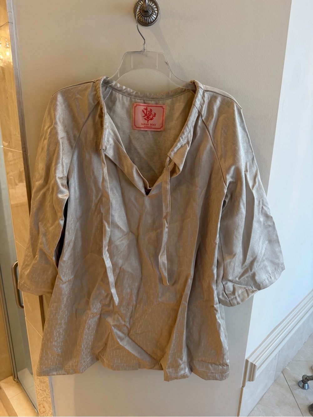 Silky Ray Beige Tie-Front Women's Tunic